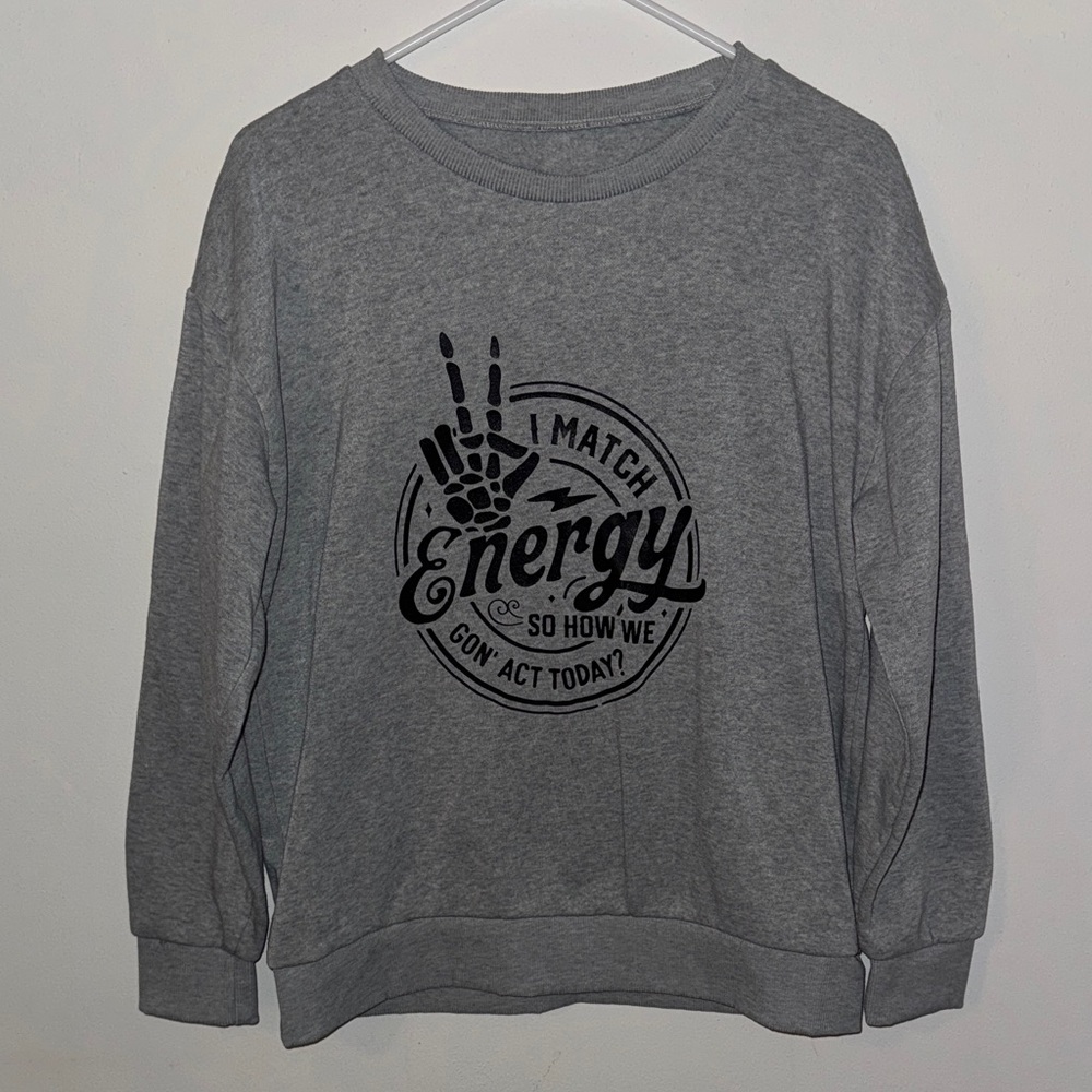 SHEIN Gray Crewneck Sweatshirt with Black Energy Graphic